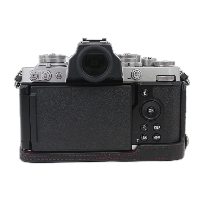 Genuine Leather Camera Bottom Case Protective Half Body Cover with Battery Opening for Nikon Z fc - Black - 2