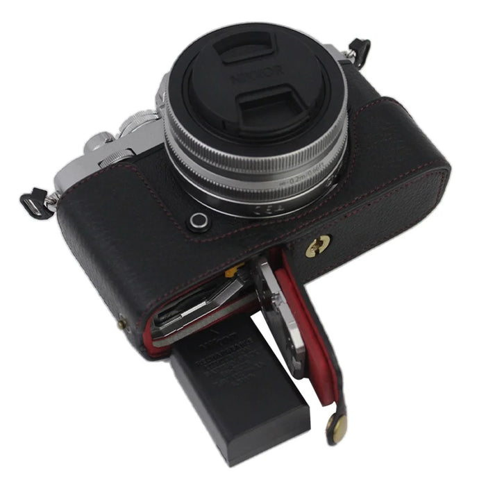 Genuine Leather Camera Bottom Case Protective Half Body Cover with Battery Opening for Nikon Z fc - Black - 6