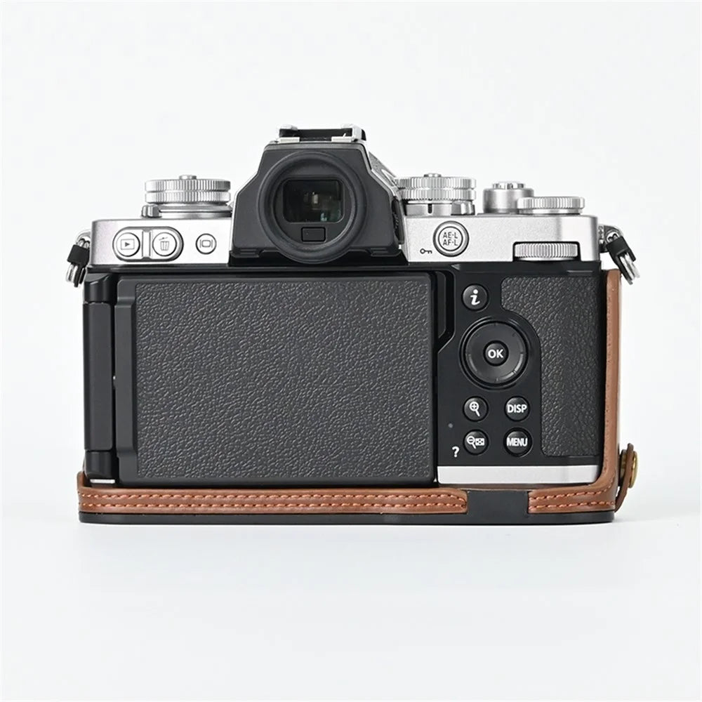 Camera Bag Bottom Case PU Leather Protective Half Body Cover with Battery Opening for Nikon Z fc - Coffee - 3