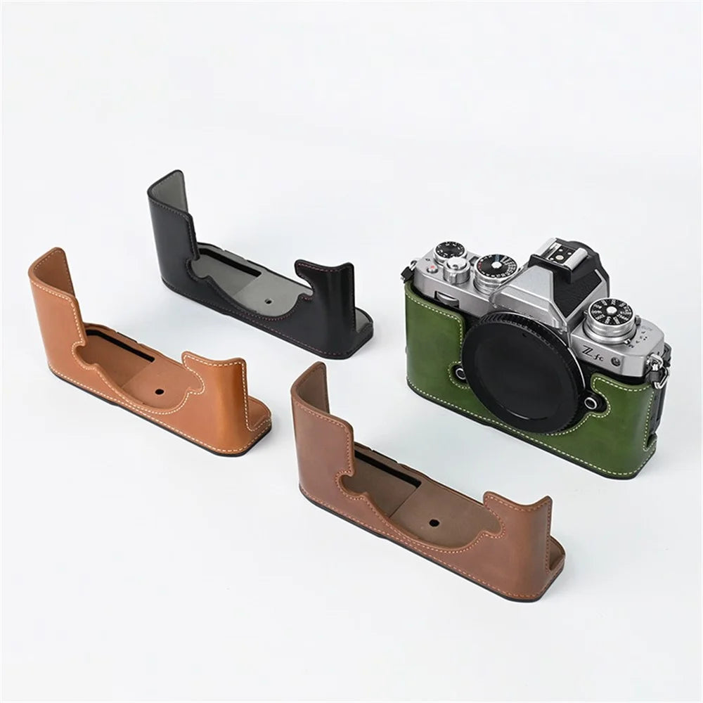 Camera Bag Bottom Case PU Leather Protective Half Body Cover with Battery Opening for Nikon Z fc - Coffee - 6