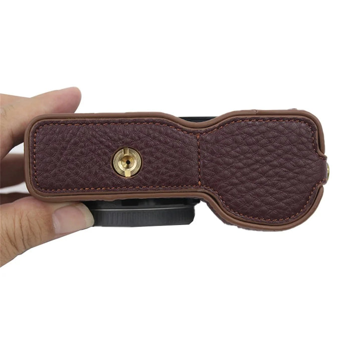 Genuine Leather Camera Bottom Case Protective Half Body Cover with Battery Opening for Sony ZV-E10 - Coffee - 6