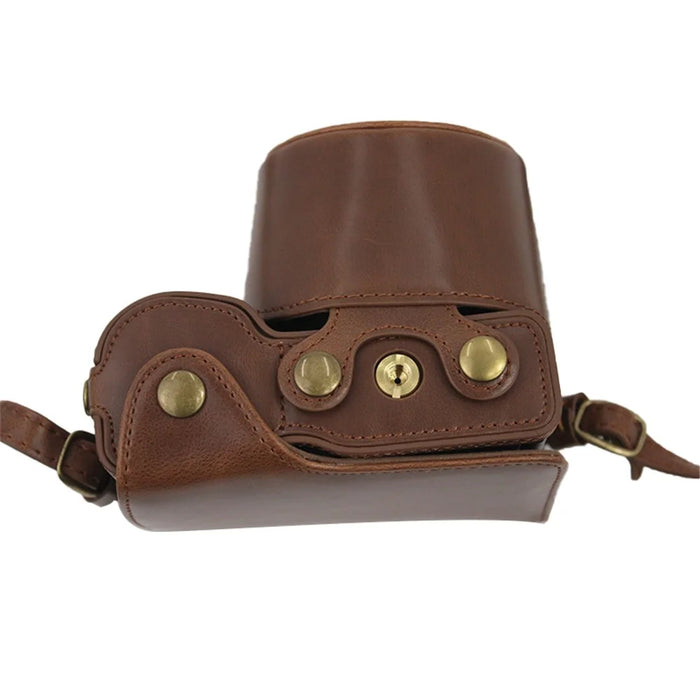 PU Leather Detachable Camera Bag Battery Opening Design Protective Case Cover with Accessories Pouch Shoulder Strap for Sony ZV-E10 - Coffee - 1
