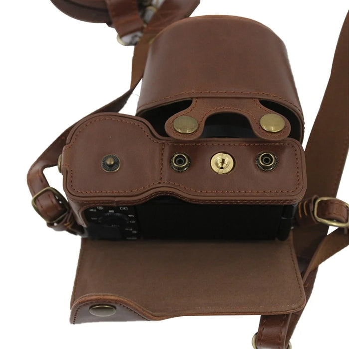 PU Leather Detachable Camera Bag Battery Opening Design Protective Case Cover with Accessories Pouch Shoulder Strap for Sony ZV-E10 - Coffee - 6