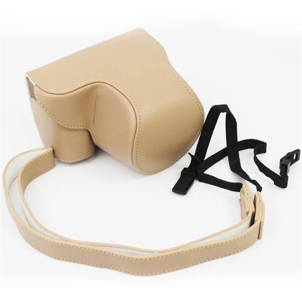Vintage PU Leather Case Lens Body Protector Cover with Shoulder Strap for Sony ZVE10 ZV-E10 - Khaki - 1