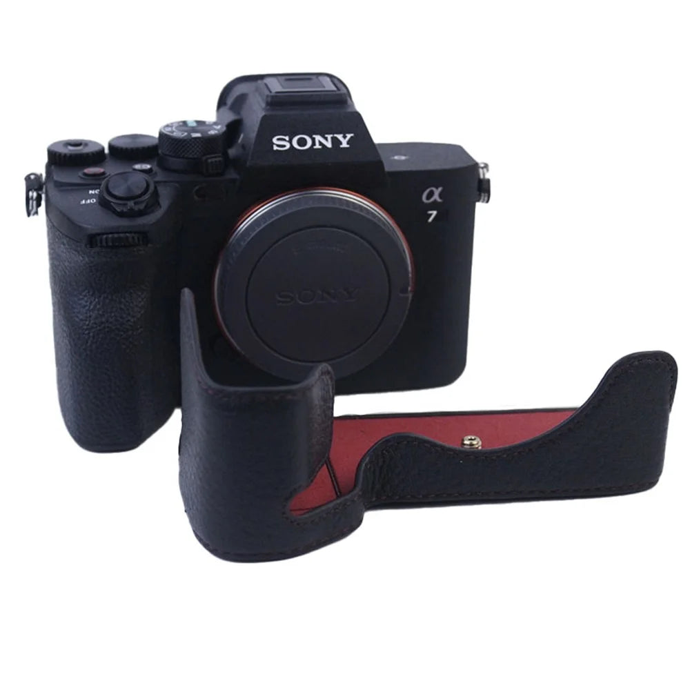 For Sony A7M5 / A7M4 / A1 / A7S III / A7S3 / A7R5 Shockproof Camera Cover Genuine Leather Camera Bottom Case Protective Sleeve - Black - 1