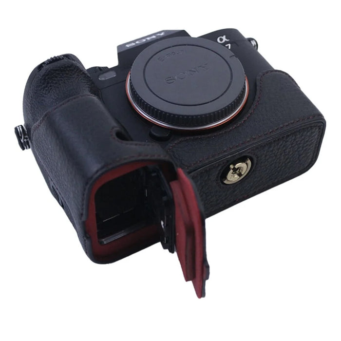 For Sony A7M5 / A7M4 / A1 / A7S III / A7S3 / A7R5 Shockproof Camera Cover Genuine Leather Camera Bottom Case Protective Sleeve - Black - 3