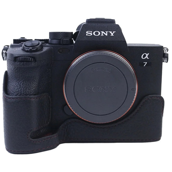 For Sony A7M5 / A7M4 / A1 / A7S III / A7S3 / A7R5 Shockproof Camera Cover Genuine Leather Camera Bottom Case Protective Sleeve - Black - 4