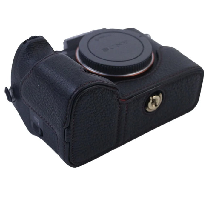For Sony A7M5 / A7M4 / A1 / A7S III / A7S3 / A7R5 Shockproof Camera Cover Genuine Leather Camera Bottom Case Protective Sleeve - Black - 7