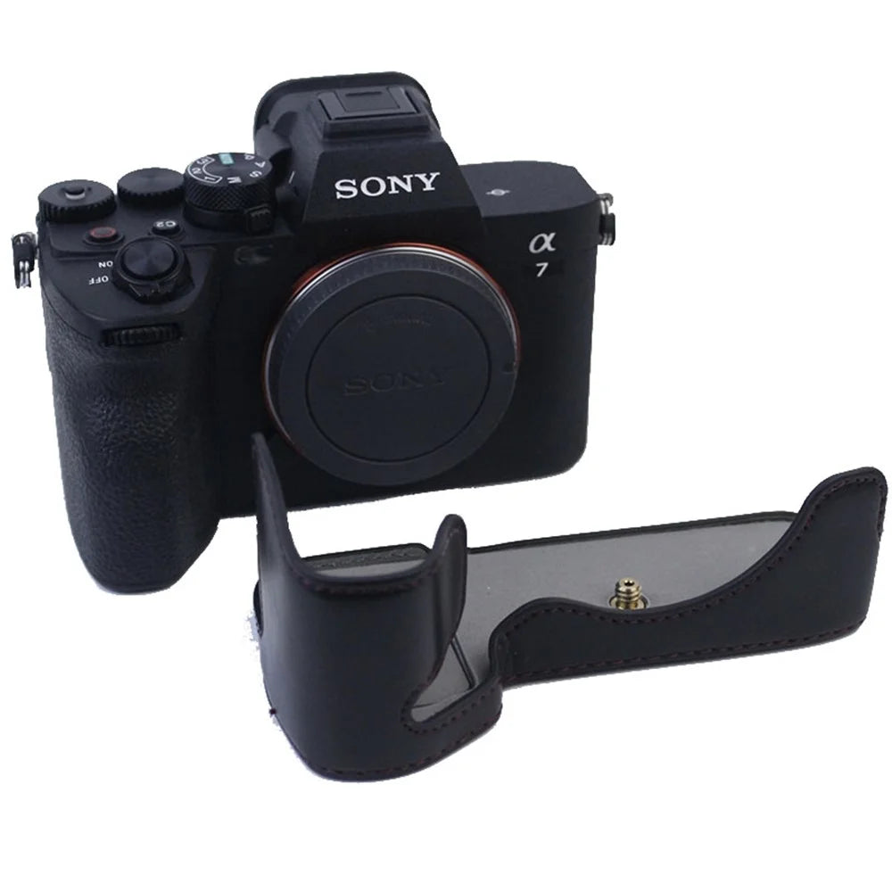 PU Leather Camera Bottom Case Protective Half Body Cover for Sony A7M5 / A7M4 / A1 / A7S III / A7S3 / A7R5 Camera - Black - 1