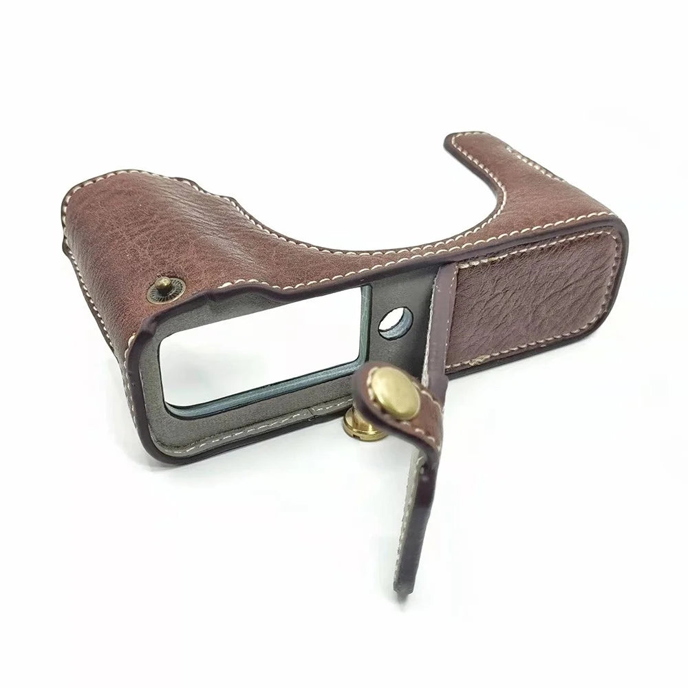 For Fujifilm X100V / X100F PU Leather Camera Bottom Case Protective Half Body Cover with Battery Opening - Coffee - 6