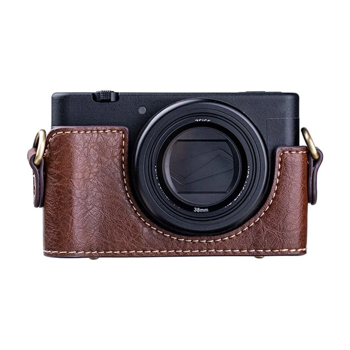 Portable PU Leather Camera Case for Sony ZV1 Detachable Camera Protective Case with Strap Magnetic Storage Bag - Brown - 3