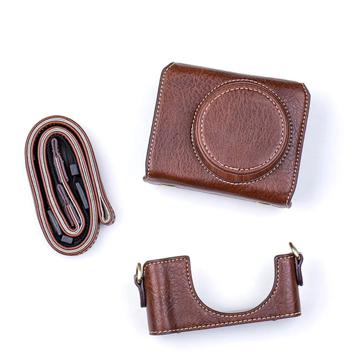 Portable PU Leather Camera Case for Sony ZV1 Detachable Camera Protective Case with Strap Magnetic Storage Bag - Brown - 6