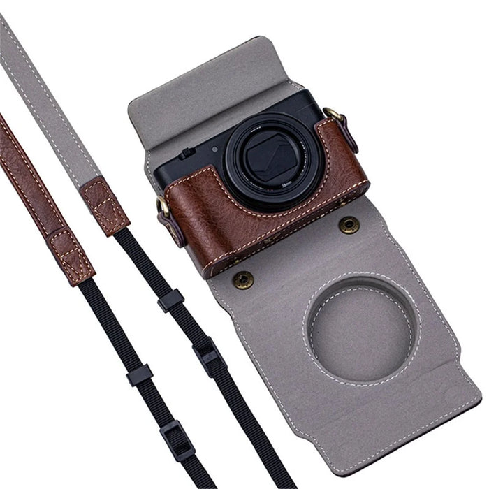 Portable PU Leather Camera Case for Sony ZV1 Detachable Camera Protective Case with Strap Magnetic Storage Bag - Brown - 7