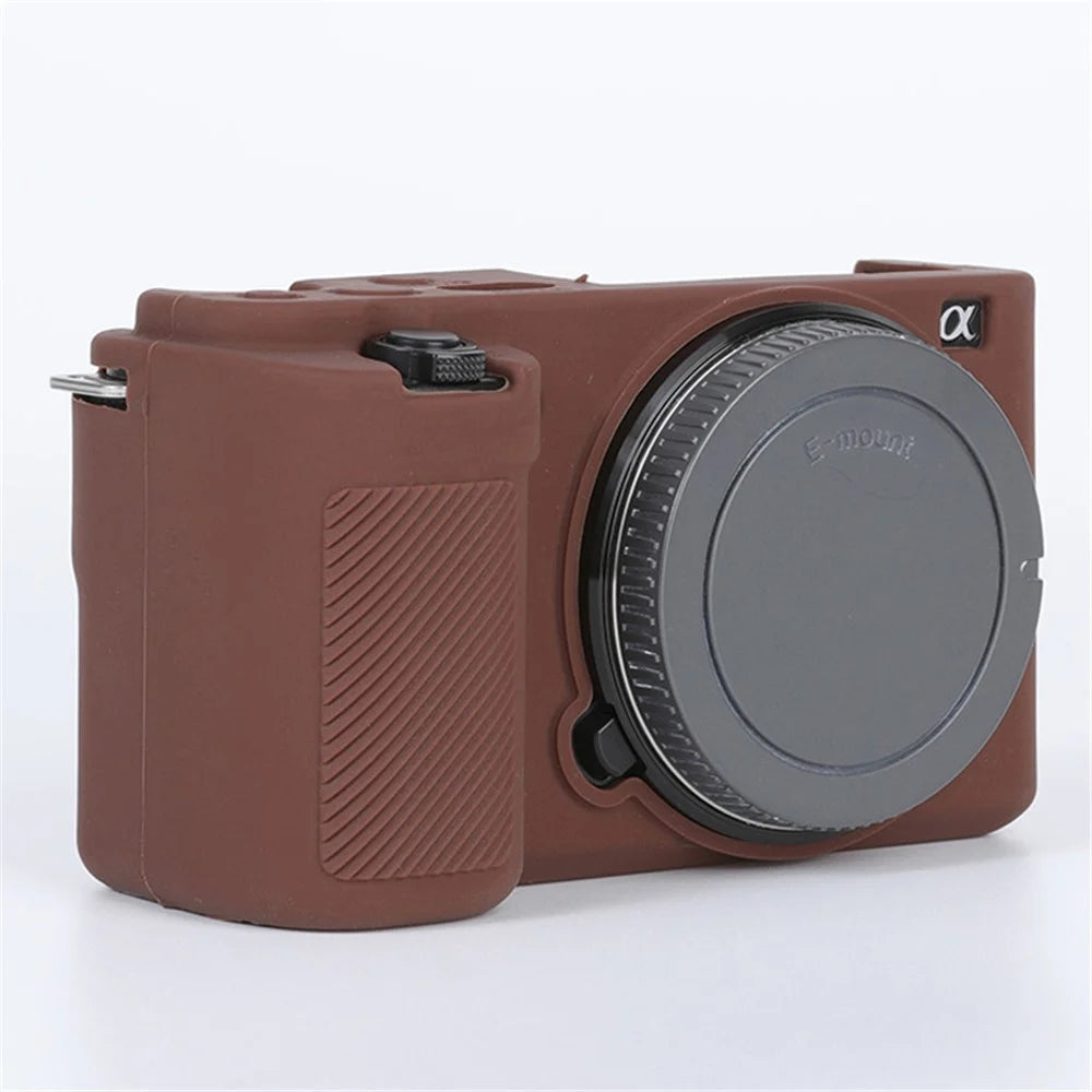 For Sony ZV-E10 ILDC Silicone Cover Anti-slip Dust-proof Anti-collision Silicone Camera Protective Cover - Coffee - 5