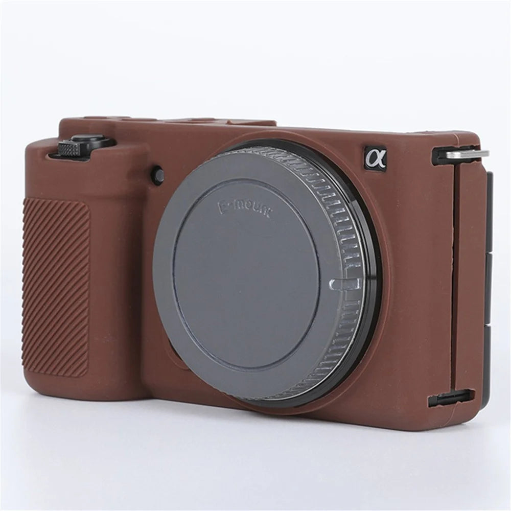 For Sony ZV-E10 ILDC Silicone Cover Anti-slip Dust-proof Anti-collision Silicone Camera Protective Cover - Coffee - 6