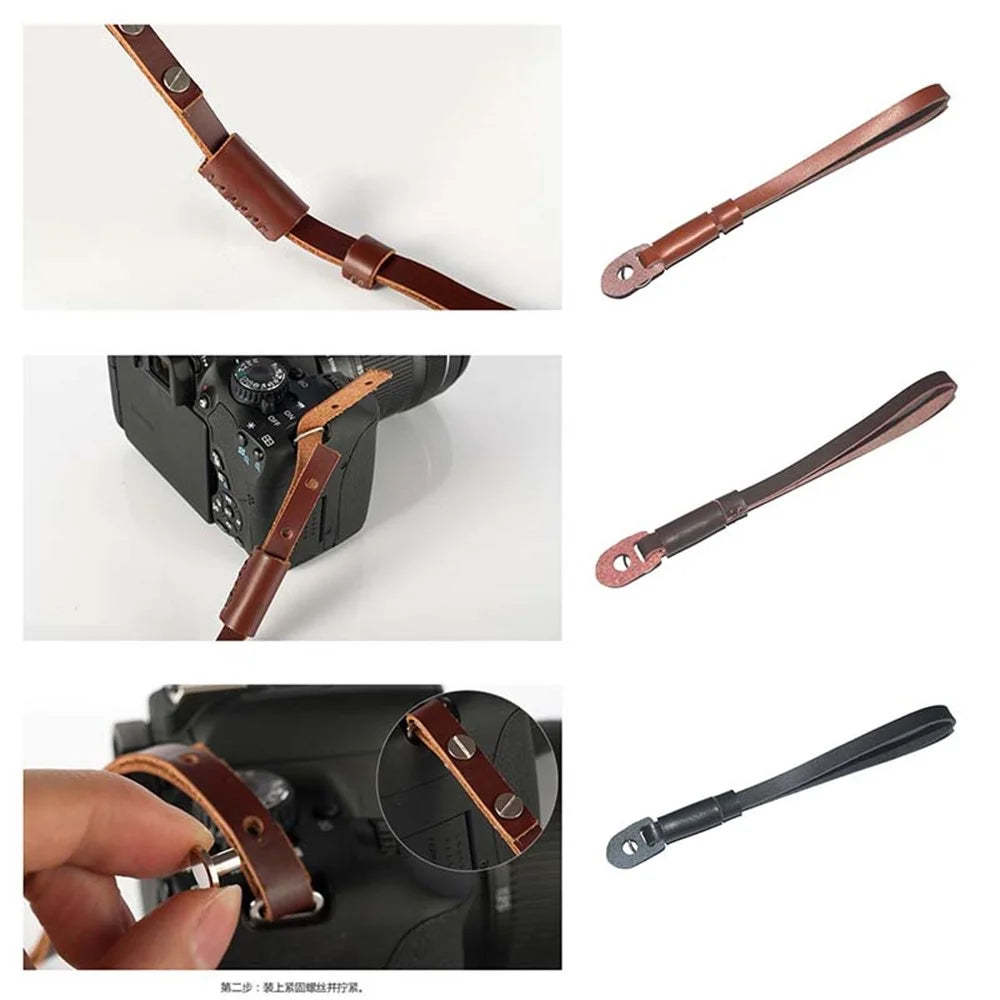 Genuine Lambskin Leather Wrist Strap Hand Grip for Canon Nikon Sony Fujifilm Panasonic Cameras - Brown - 4