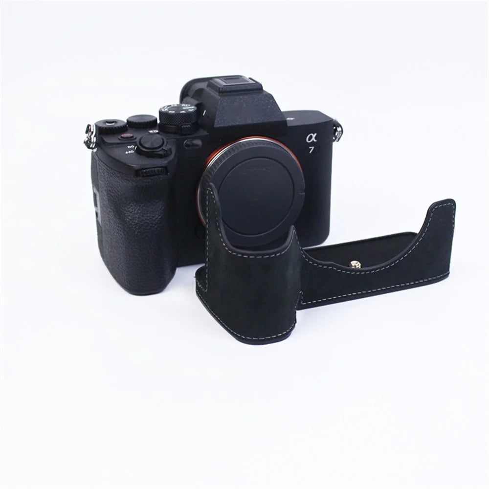 For Sony A7M4/A7S3/A1 Convenient Detachable Camera Bottom Case Protective Half Body Cover Holder - Black - 7
