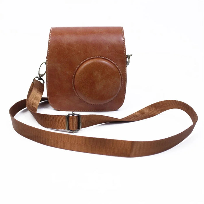 Instant Camera Case for Fujifilm Instax mini 7+, PU Leather Bag with Shoulder Strap - Brown - 1