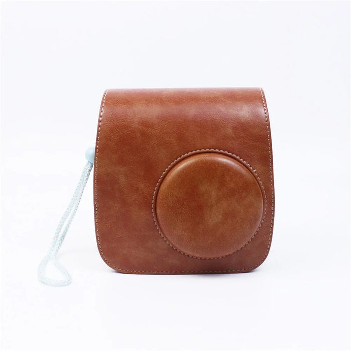 Instant Camera Case for Fujifilm Instax mini 7+, PU Leather Bag with Shoulder Strap - Brown - 2