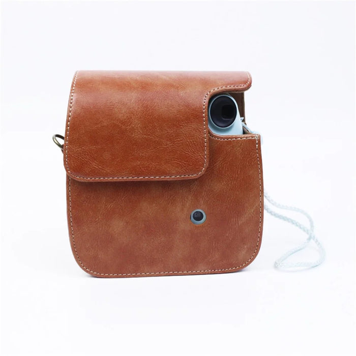Instant Camera Case for Fujifilm Instax mini 7+, PU Leather Bag with Shoulder Strap - Brown - 4