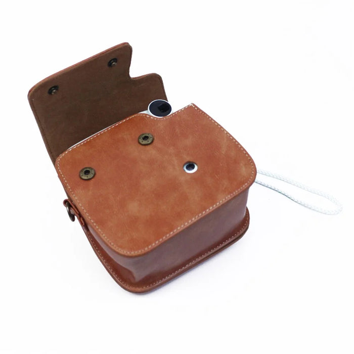 Instant Camera Case for Fujifilm Instax mini 7+, PU Leather Bag with Shoulder Strap - Brown - 5