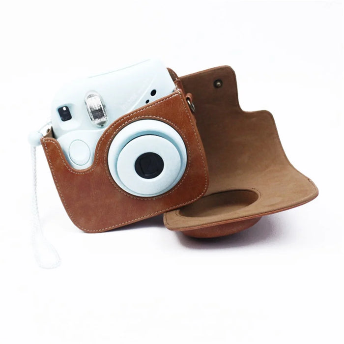 Instant Camera Case for Fujifilm Instax mini 7+, PU Leather Bag with Shoulder Strap - Brown - 6