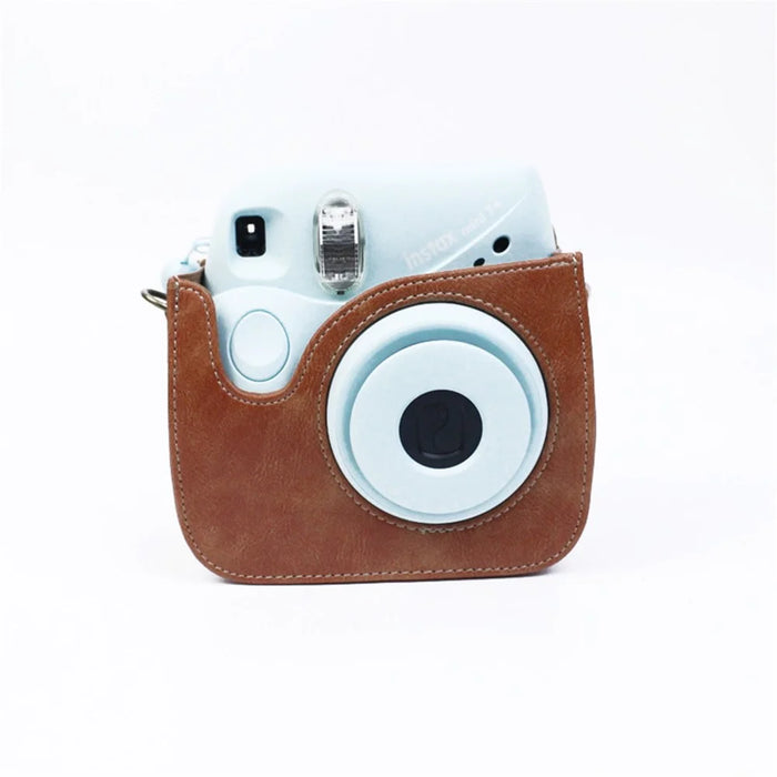 Instant Camera Case for Fujifilm Instax mini 7+, PU Leather Bag with Shoulder Strap - Brown - 7
