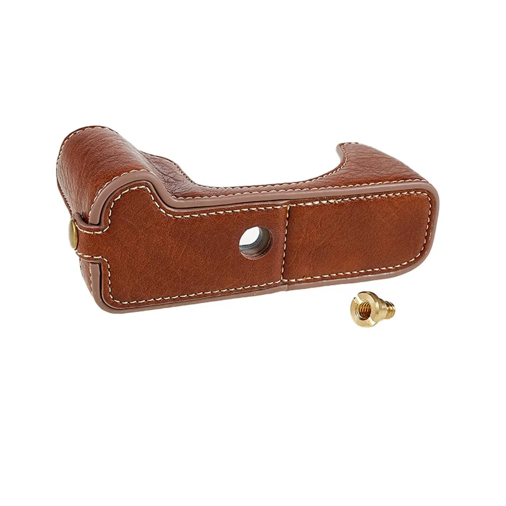 For Fujifilm X-T200/XT200 Stylish Textured Leather Detachable Camera Bottom Case Protective Half Body Cover Holder - Brown - 1