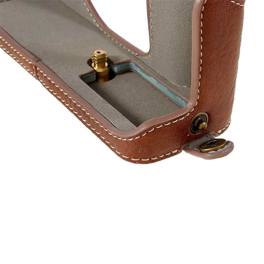 For Fujifilm X-T200/XT200 Stylish Textured Leather Detachable Camera Bottom Case Protective Half Body Cover Holder - Brown - 2