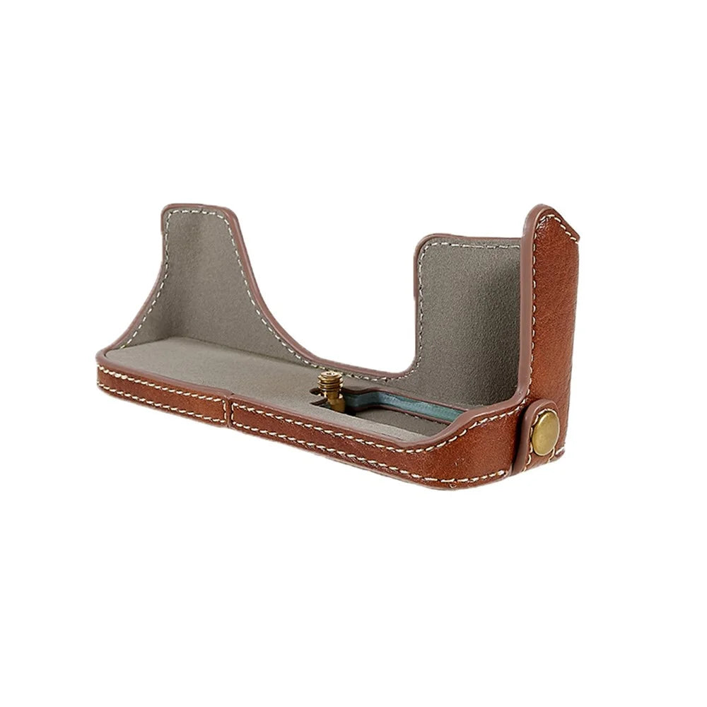 For Fujifilm X-T200/XT200 Stylish Textured Leather Detachable Camera Bottom Case Protective Half Body Cover Holder - Brown - 3