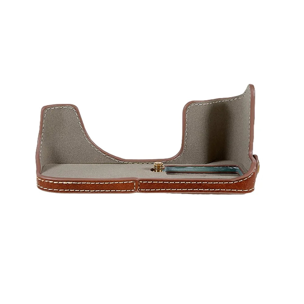 For Fujifilm X-T200/XT200 Stylish Textured Leather Detachable Camera Bottom Case Protective Half Body Cover Holder - Brown - 4