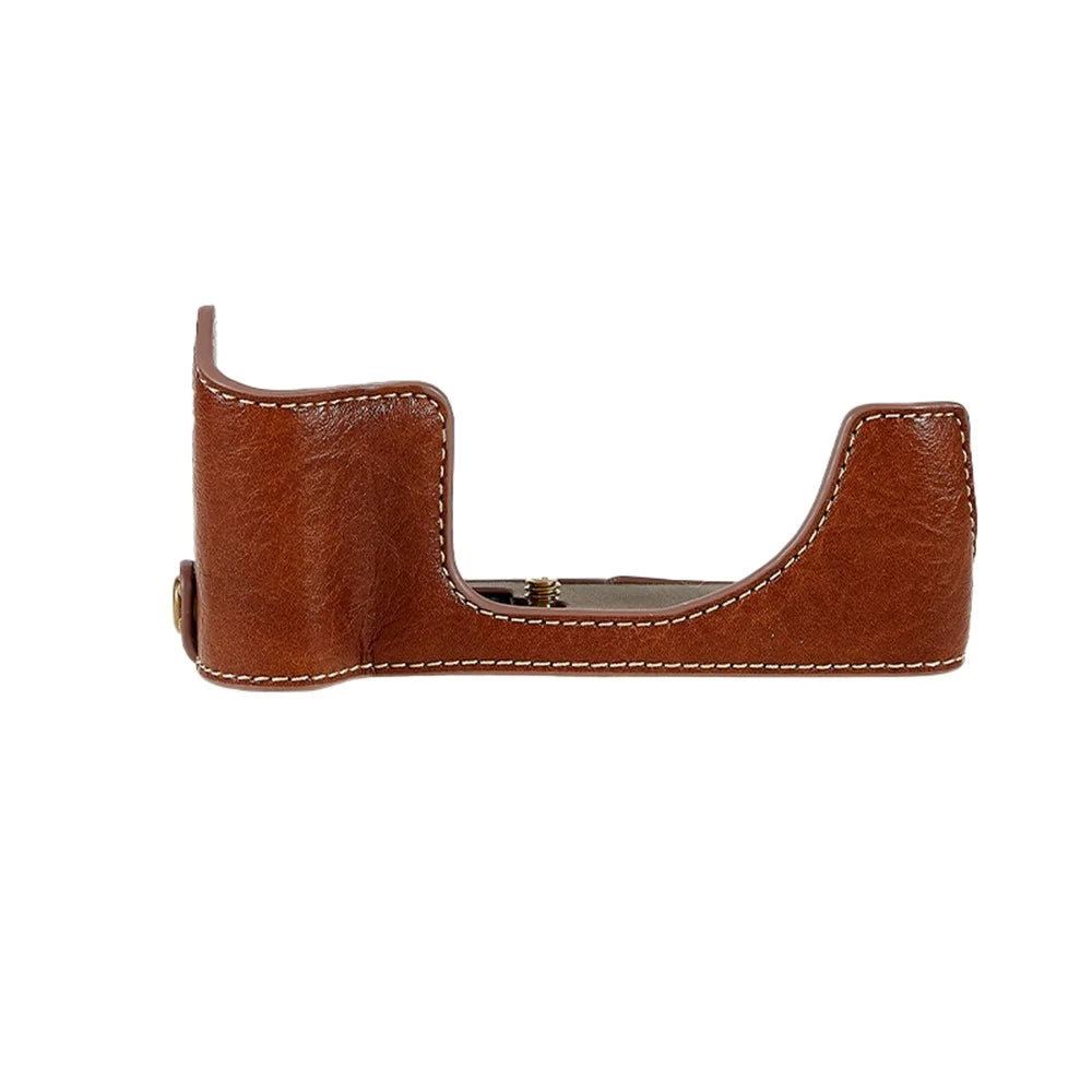 For Fujifilm X-T200/XT200 Stylish Textured Leather Detachable Camera Bottom Case Protective Half Body Cover Holder - Brown - 5