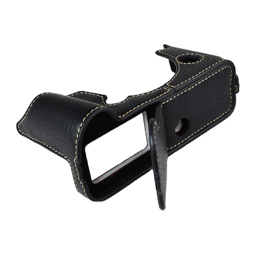 For Fujifilm X-T4/XT4 Stylish Textured PU Leather Camera Bottom Case Protective Half Body Cover with Battery Opening Design - Black - 1