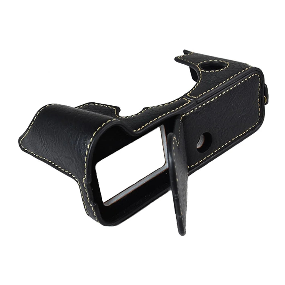 For Fujifilm X-T4/XT4 Stylish Textured PU Leather Camera Bottom Case Protective Half Body Cover with Battery Opening Design - Black - 1