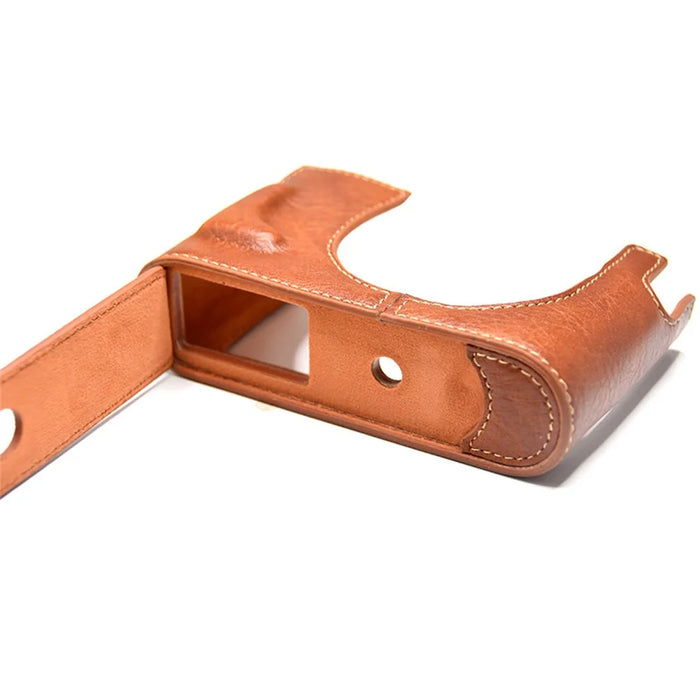 For Leica Q Detachable Textures Leather Camera Bottom Case Protective Half Body Cover Holder - Brown - 3