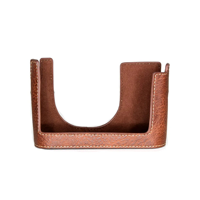 For Leica Q Detachable Textures Leather Camera Bottom Case Protective Half Body Cover Holder - Brown - 4