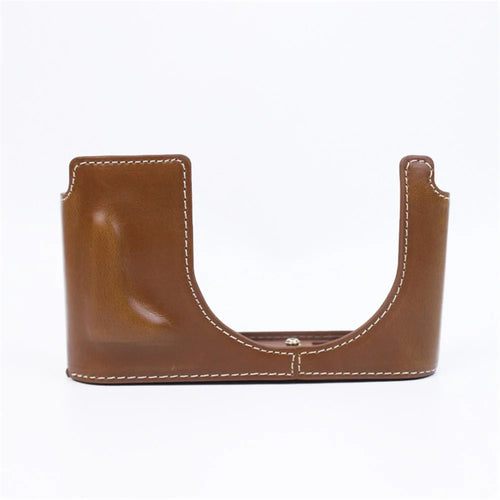 For Leica Q2 Fashionable Leather Detachable Camera Bottom Case Protective Half Body Cover Holder - Brown - 1