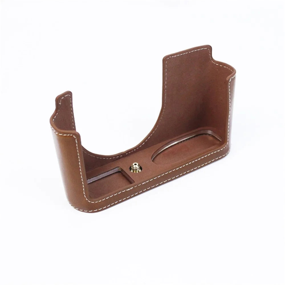 For Leica Q2 Fashionable Leather Detachable Camera Bottom Case Protective Half Body Cover Holder - Brown - 3