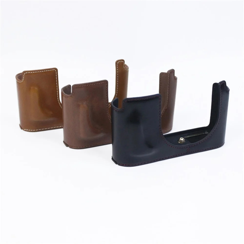 For Leica Q2 Fashionable Leather Detachable Camera Bottom Case Protective Half Body Cover Holder - Brown - 4