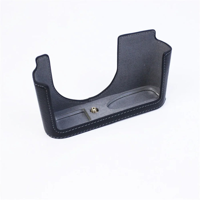For Leica Q2 Camera Bottom Case Genuine Leather Detachable Protective Half Body Cover Holder - Black - 3