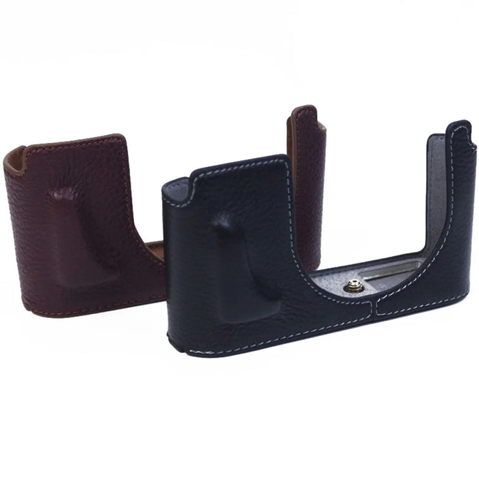 For Leica Q2 Camera Bottom Case Genuine Leather Detachable Protective Half Body Cover Holder - Black - 6