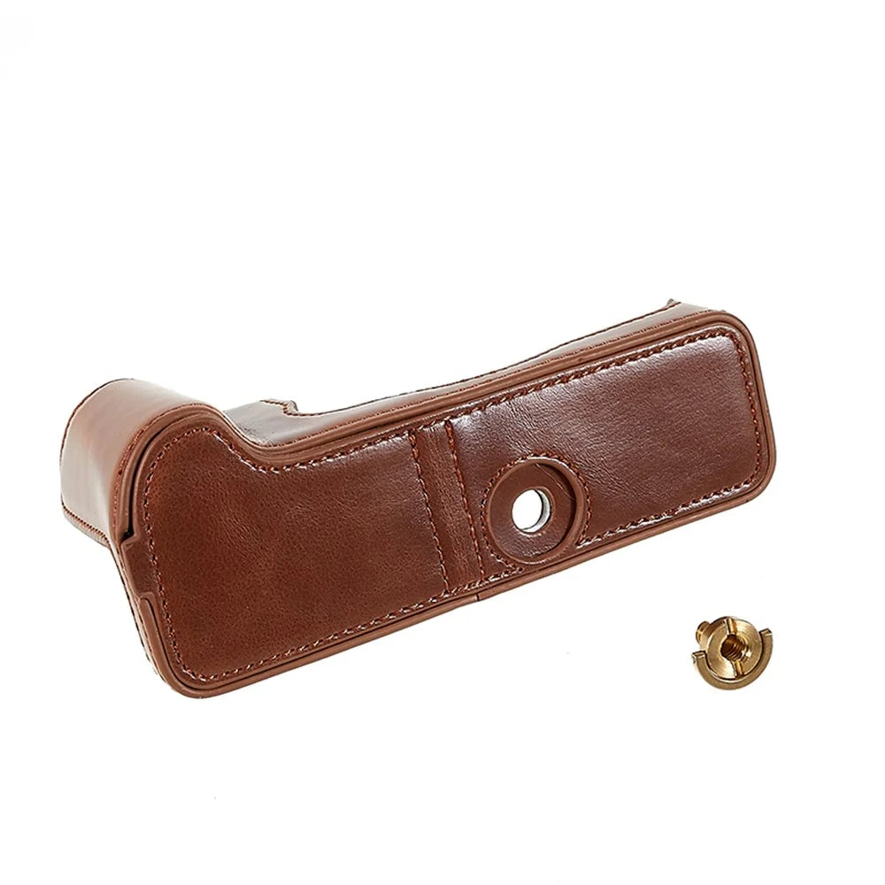 For Fujifilm XT4/X-T4 PU Leather Camera Bottom Case Protective Half Body Cover with Battery Opening - Coffee - 4
