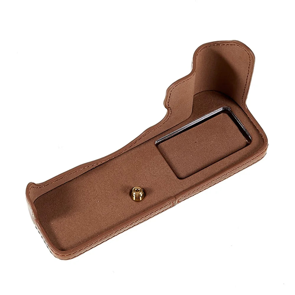 For Fujifilm XT4/X-T4 PU Leather Camera Bottom Case Protective Half Body Cover with Battery Opening - Coffee - 5