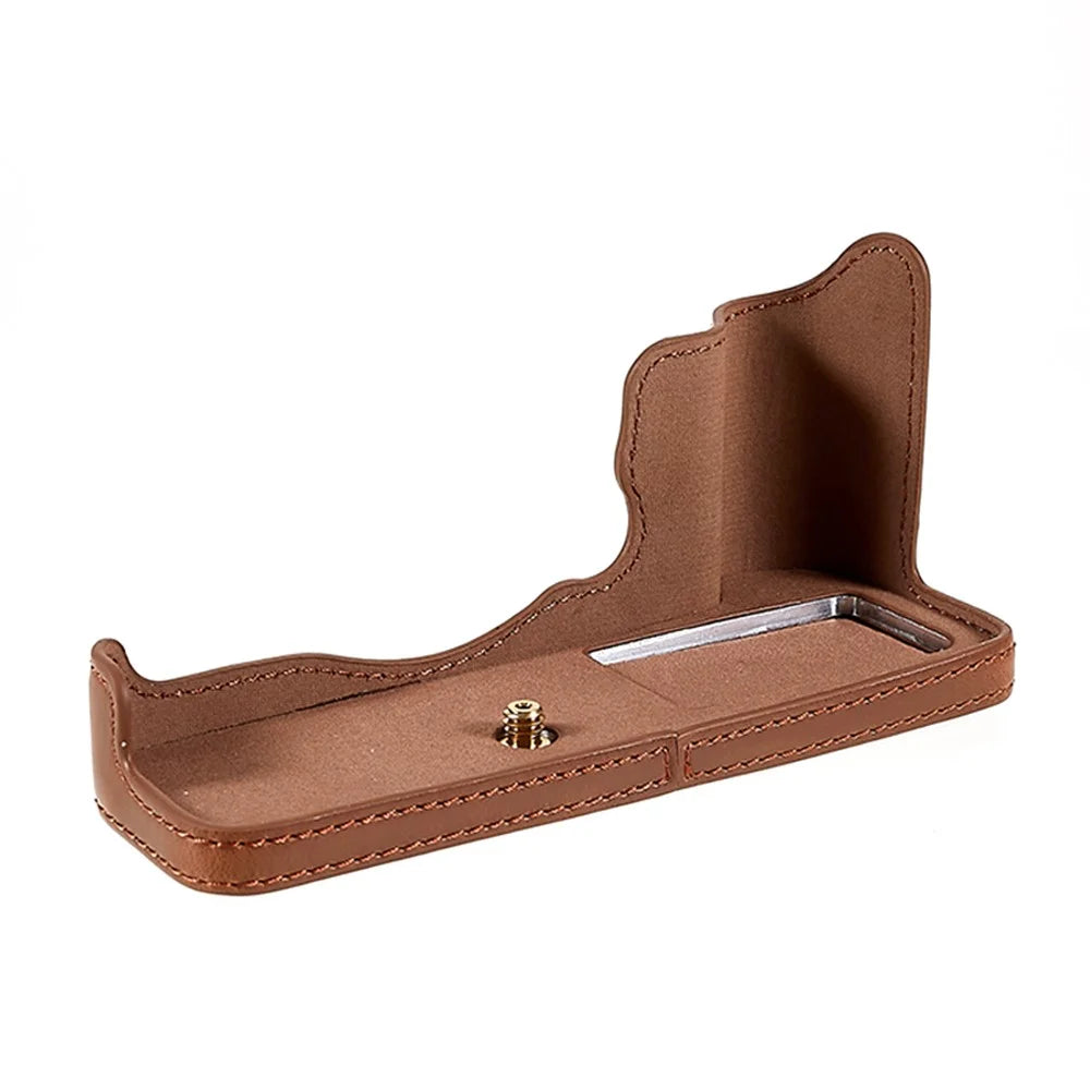 For Fujifilm XT4/X-T4 PU Leather Camera Bottom Case Protective Half Body Cover with Battery Opening - Coffee - 6