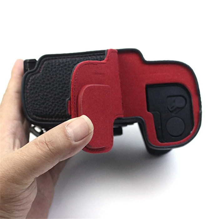 For Panasonic LUMIX GH6/DC-GH6GK Genuine Leather Camera Bottom Case Protective Half Body Cover with Battery Opening Design - Black - 6