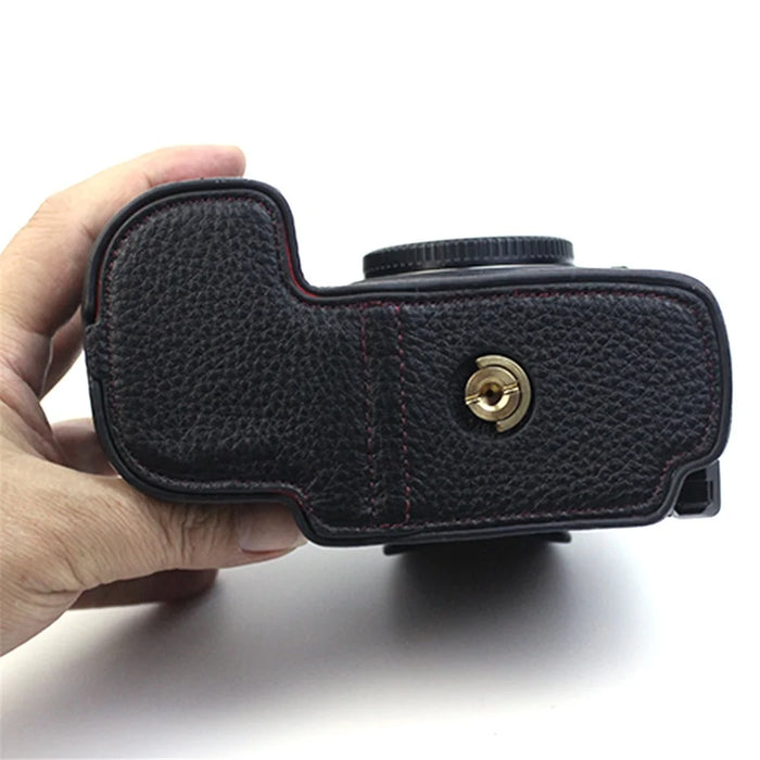 For Panasonic LUMIX GH6/DC-GH6GK Genuine Leather Camera Bottom Case Protective Half Body Cover with Battery Opening Design - Black - 7