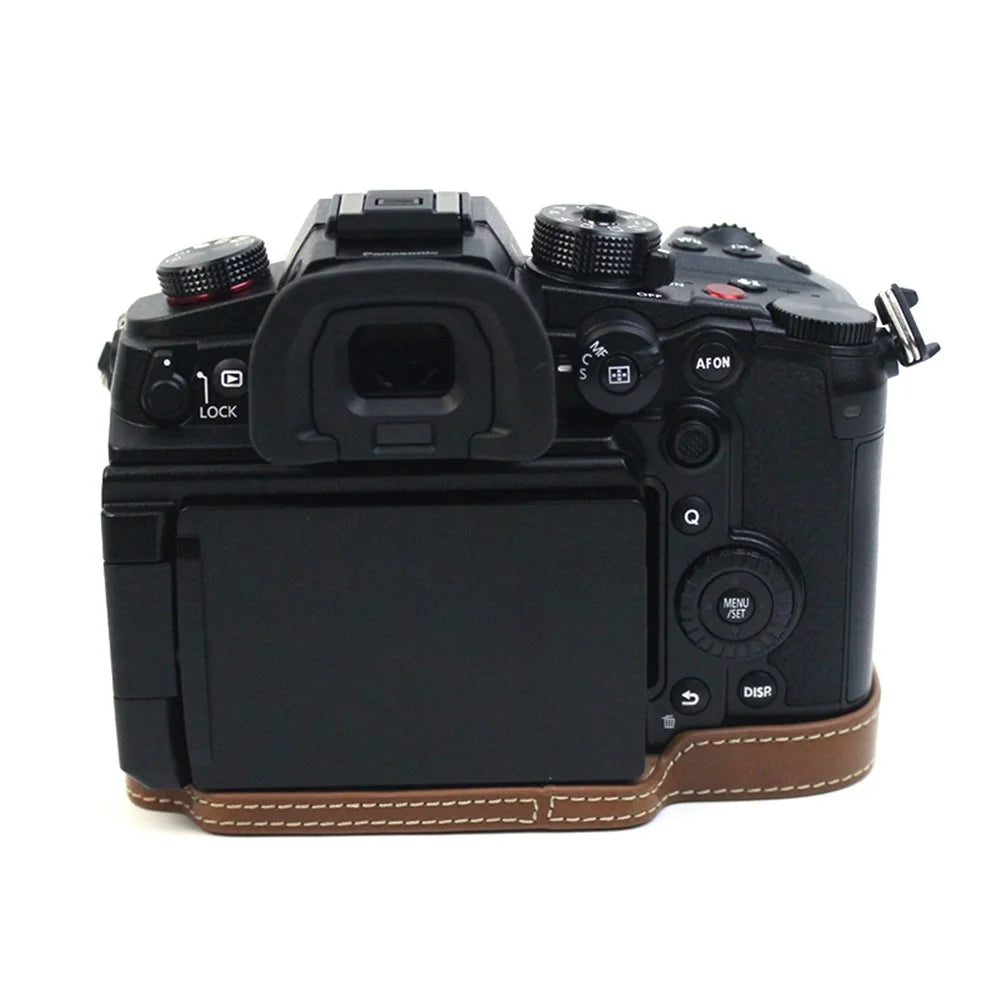 For Panasonic LUMIX GH6/DC-GH6GK Fashionable PU Leather Camera Bottom Case Battery Opening Design Protective Half Body Cover - Brown - 2