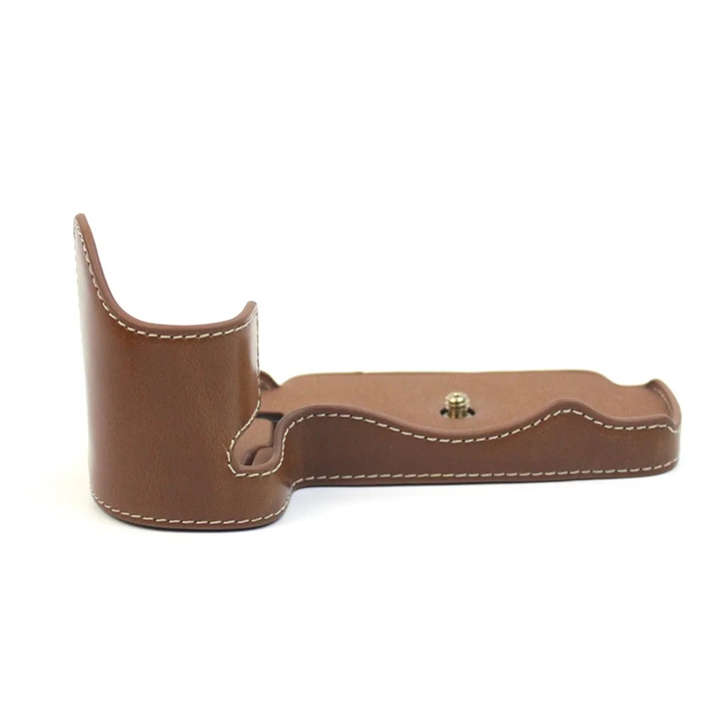 For Panasonic LUMIX GH6/DC-GH6GK Fashionable PU Leather Camera Bottom Case Battery Opening Design Protective Half Body Cover - Brown - 3
