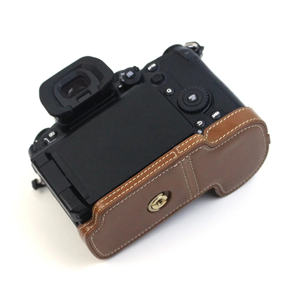 For Panasonic LUMIX GH6/DC-GH6GK Fashionable PU Leather Camera Bottom Case Battery Opening Design Protective Half Body Cover - Brown - 4