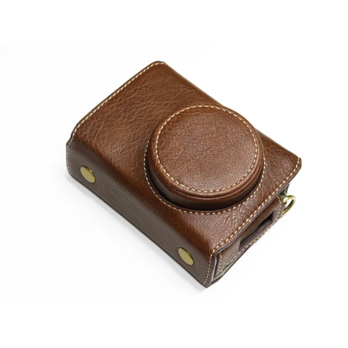 For Ricoh GR II Detachable PU Leather Camera Bag Battery Opening Design Protective Cover with Shoulder Strap - Coffee - 1